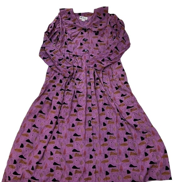 Vintage We Be Bop Purple Midi Dress Retro Atomic Print Button front
Pockets - Picture 5 of 11